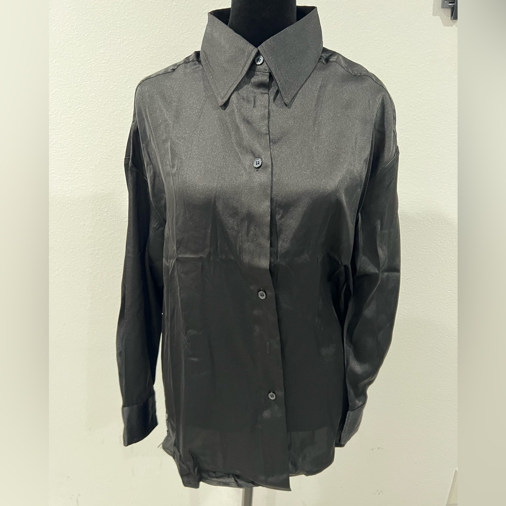 NWT Elan Black Lace Back Button Down Blouse XS Sheer - Picture 5 of 5